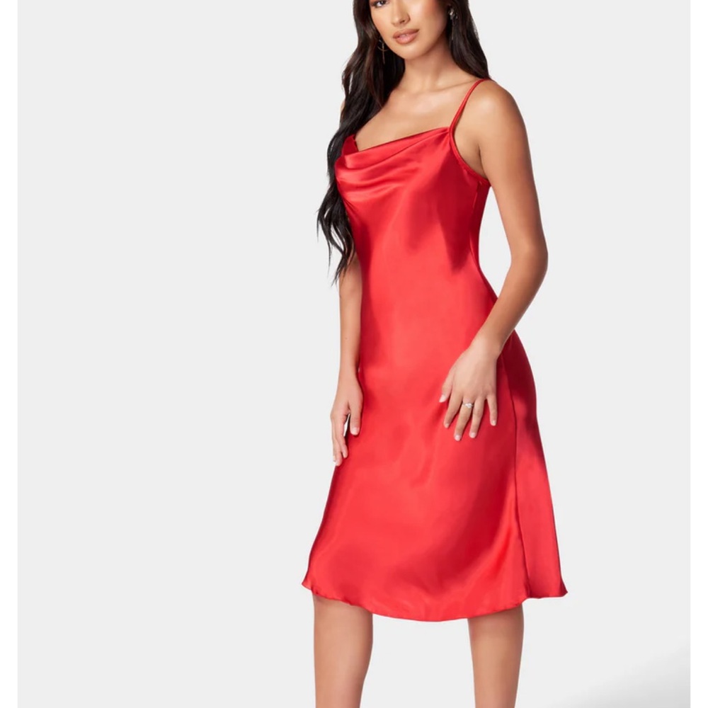 bebe Vibrant Red Satin Slip Dress - NWOT